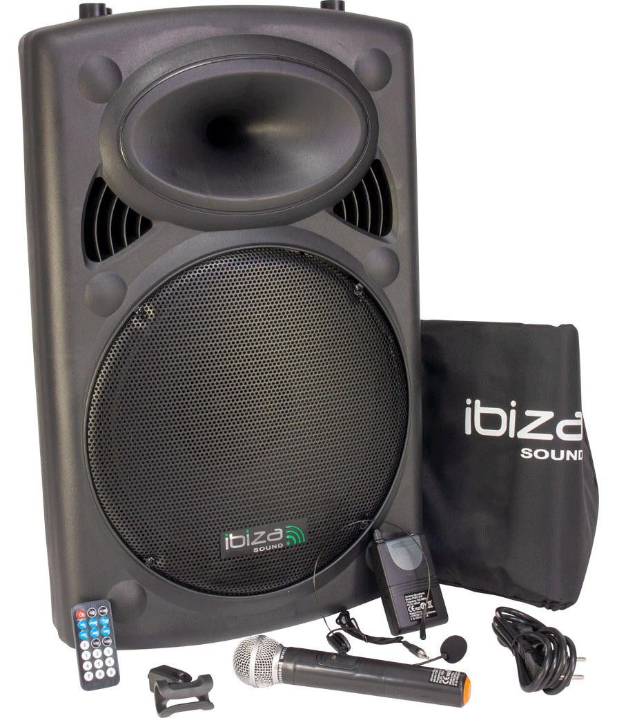 Altavoz portátil de PA 15 800W - USB / BT / REC + 2 micrófonos VHF - Ibiza  Sound PORT15VHF-BT